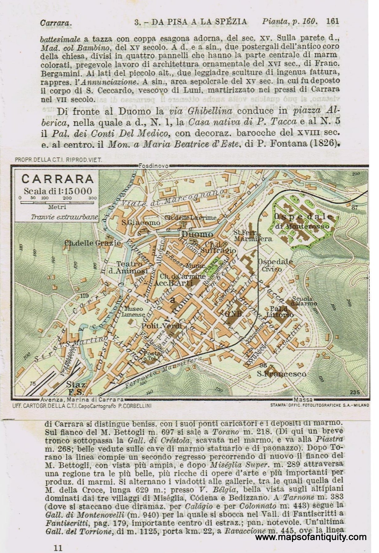 Genuine-Antique-Map--Carrara-Italy-1935-Guida-D-italia--Maps-Of-Antiquity