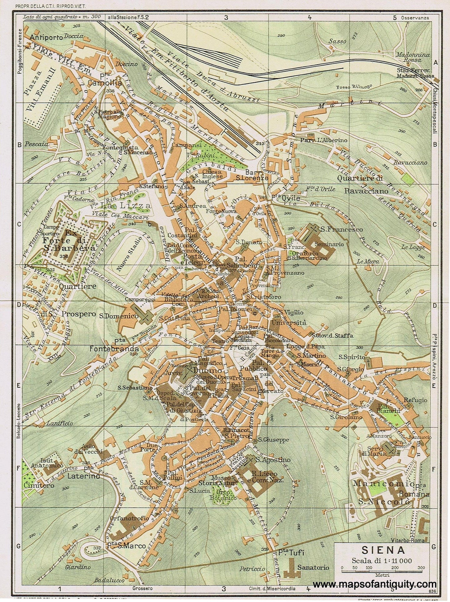Genuine-Antique-Map--Siena-Italy-1935-Guida-D-italia--Maps-Of-Antiquity