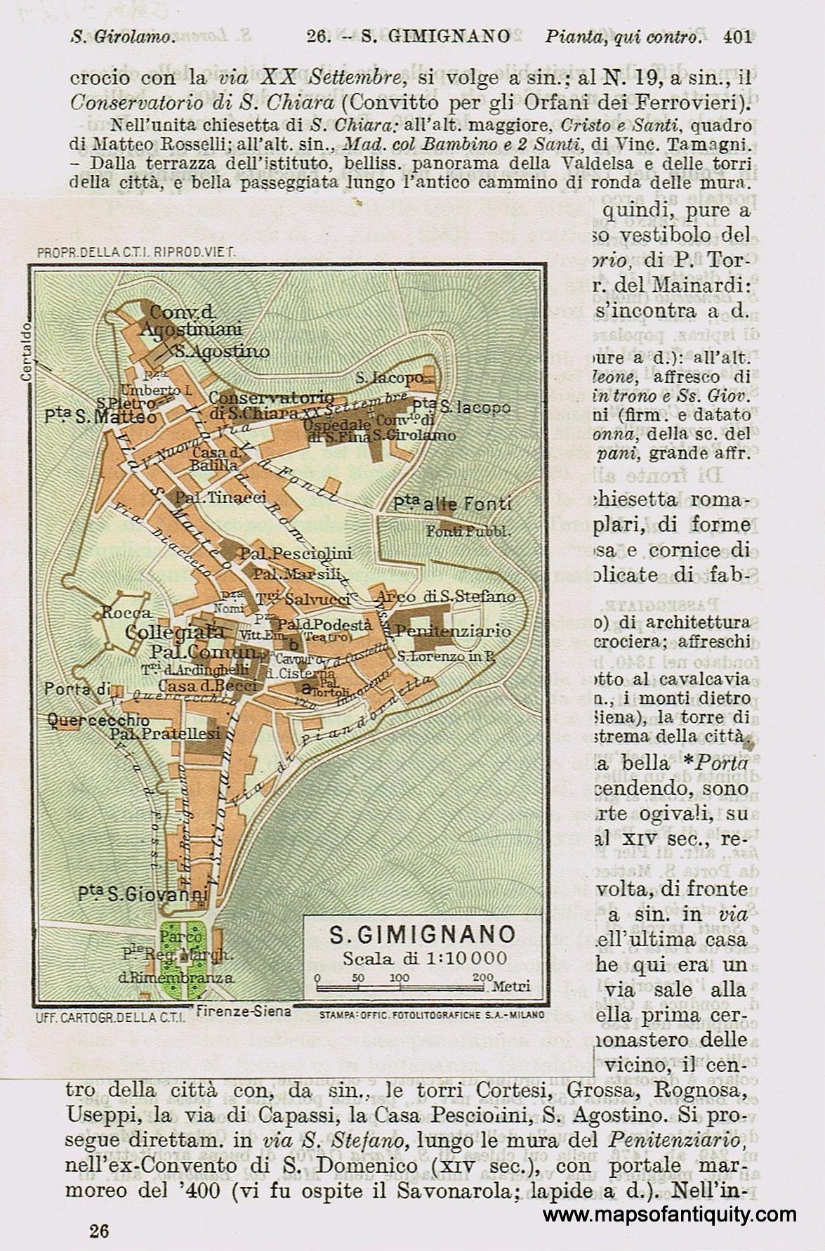 Genuine-Antique-Map--San-Gimignano-Italy-1935-Guida-D-italia--Maps-Of-Antiquity