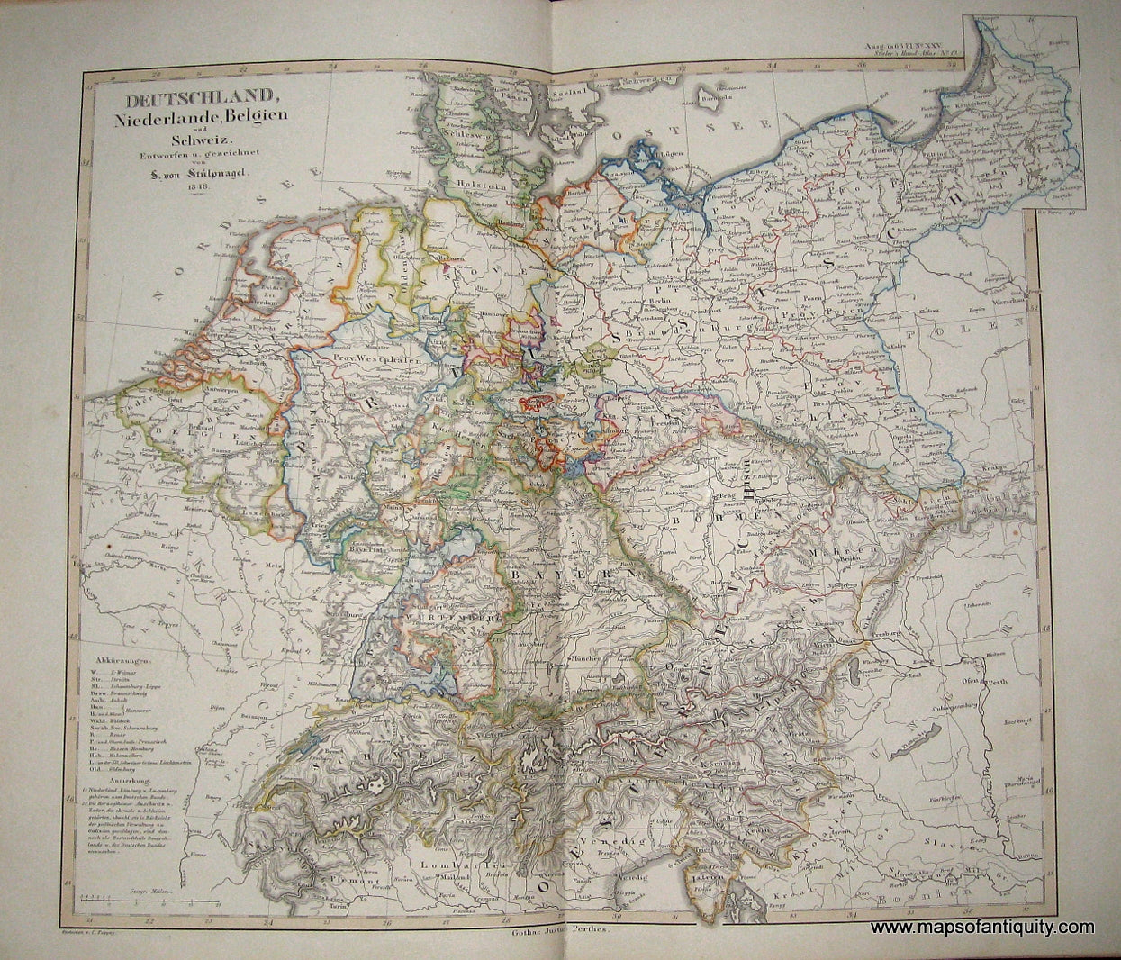Antique-Hand-Colored-Map-Germany-Netherlands-Belgium-and-Switzerland--Deutschland-Niederlande-Belgien-und-Schweiz--Germany-circa-1848-Stieler-Maps-Of-Antiquity
