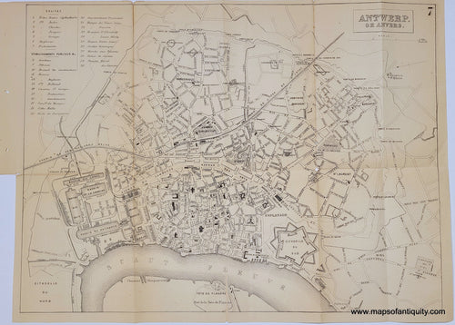 Genuine-Antique-Map-Antwerp-or-Anvers-Belgium--1895-Bradshaw-Maps-Of-Antiquity