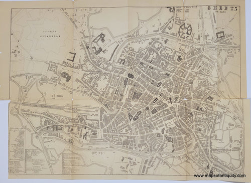 Genuine-Antique-Map-Ghent-Belgium--1895-Bradshaw-Maps-Of-Antiquity