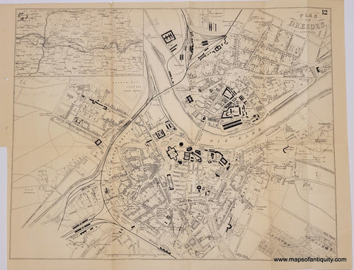 Genuine-Antique-Map-Dresden-Germany--1895-Bradshaw-Maps-Of-Antiquity
