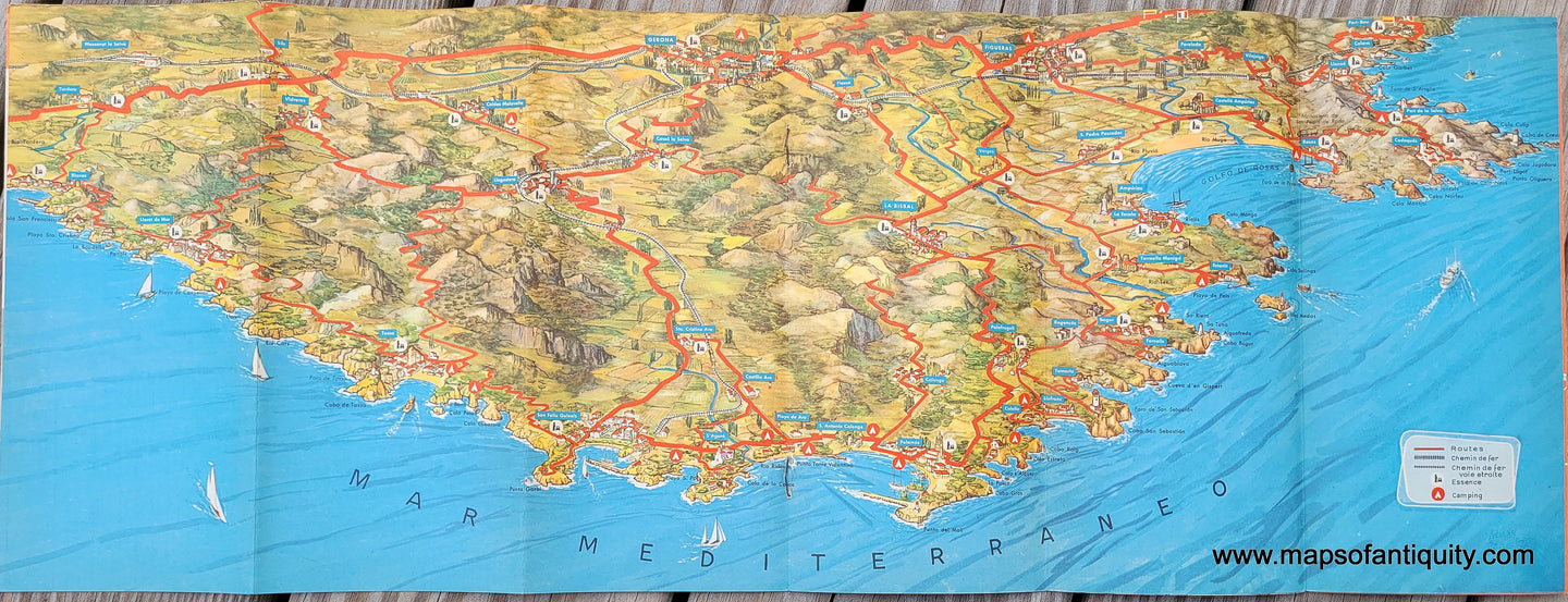 Genuine-Vintage-Map-Costa-Brava-Spain--1950s-Miro-Torres-Maps-Of-Antiquity