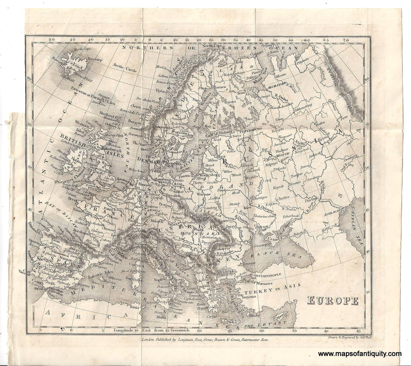 Genuine-Antique-Map-Europe-1829-Goldsmith-Maps-Of-Antiquity