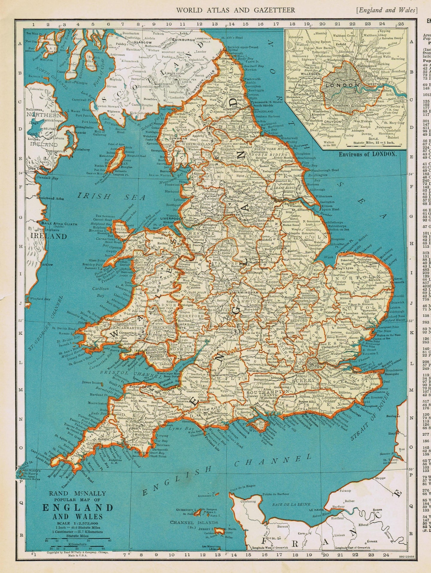 Genuine-Antique-Map-Popular-Map-of-England-and-Wales-1940-Rand-McNally-Maps-Of-Antiquity