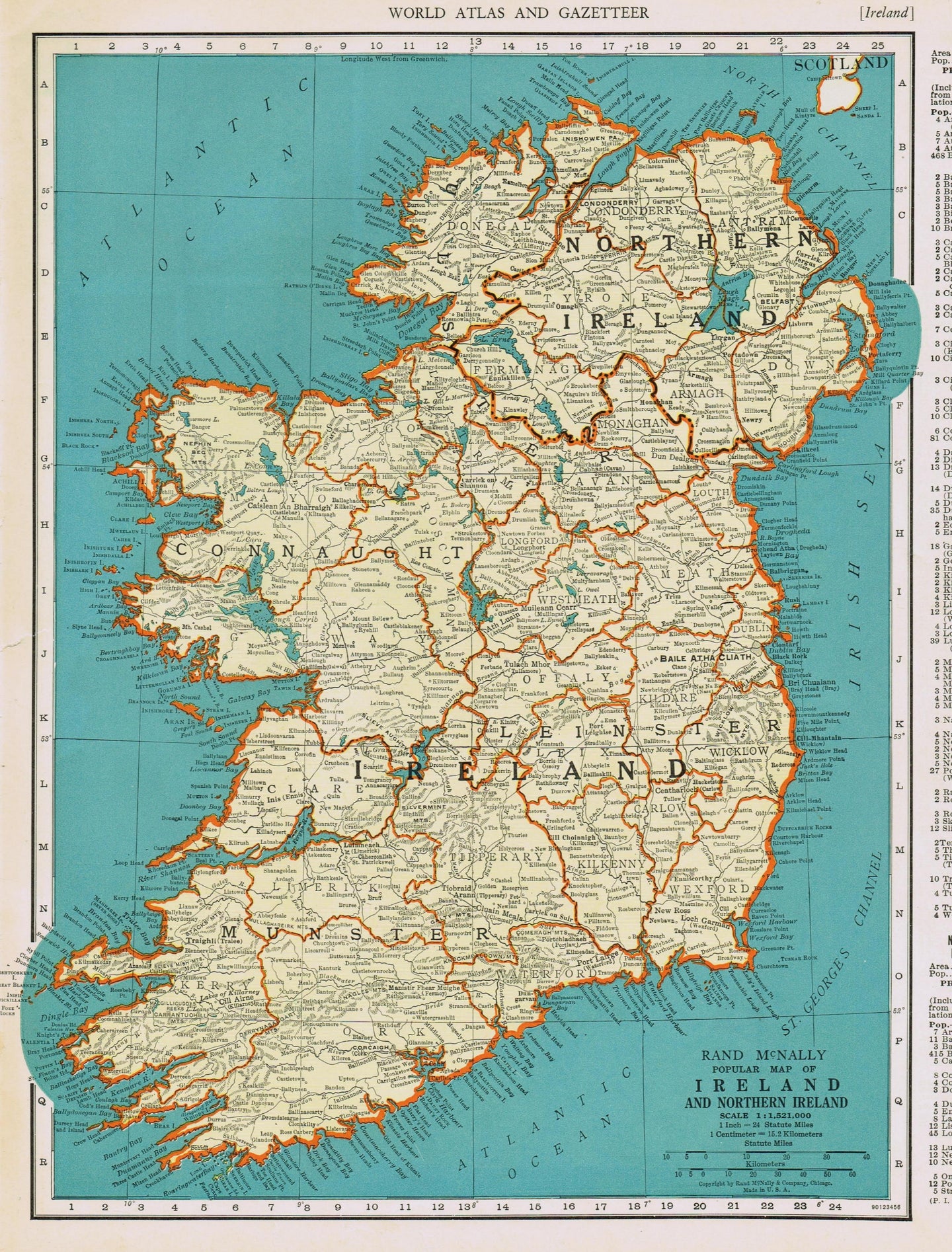 Genuine-Antique-Map-Popular-Map-of-Ireland--1940-Rand-McNally-Maps-Of-Antiquity