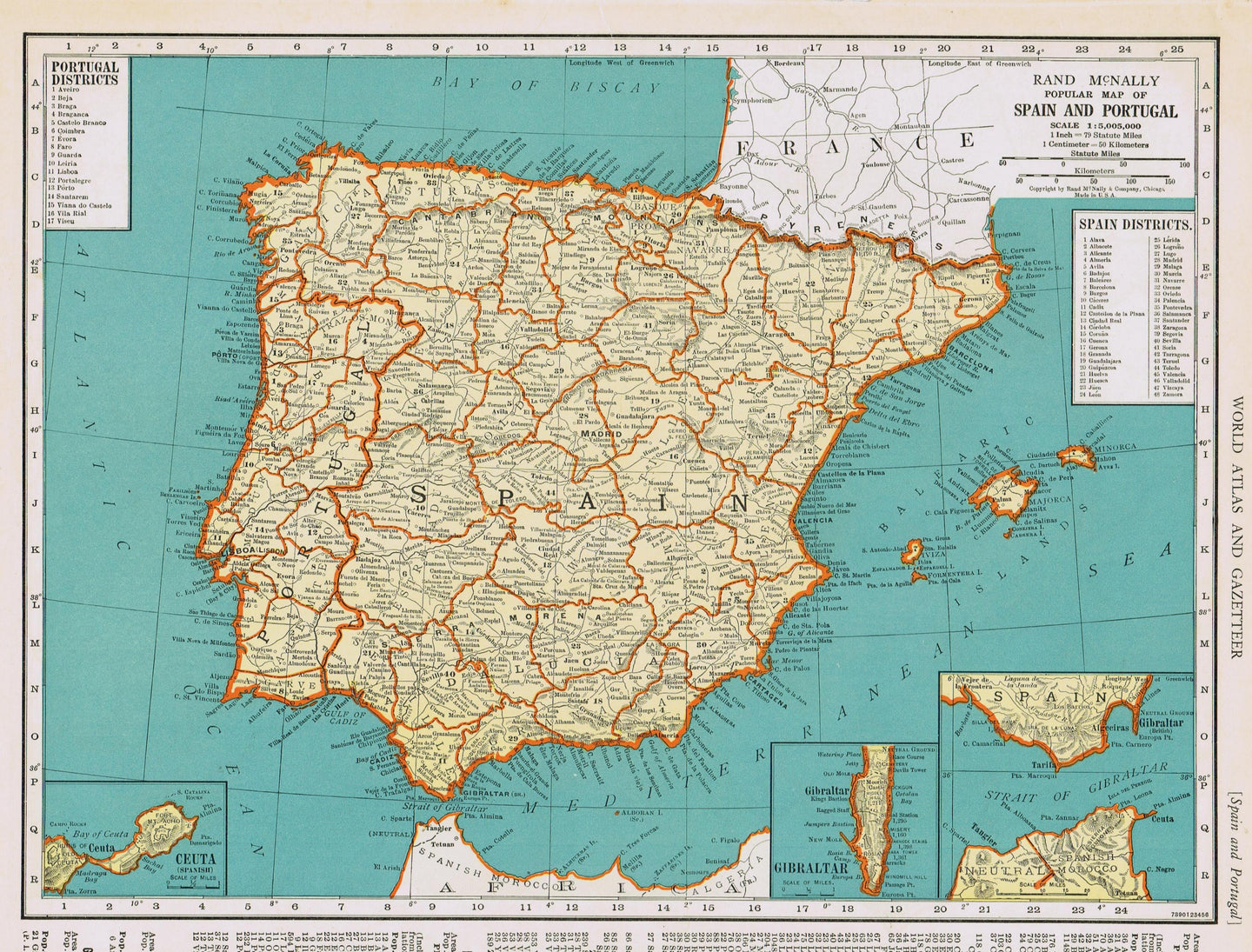 Genuine-Antique-Map-Popular-Map-of-Spain-and-Portugal-1940-Rand-McNally-Maps-Of-Antiquity