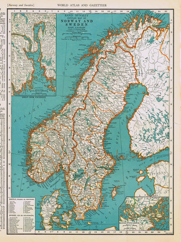 Genuine-Antique-Map-Popular-Map-of-Norway-and-Sweden--1940-Rand-McNally-Maps-Of-Antiquity