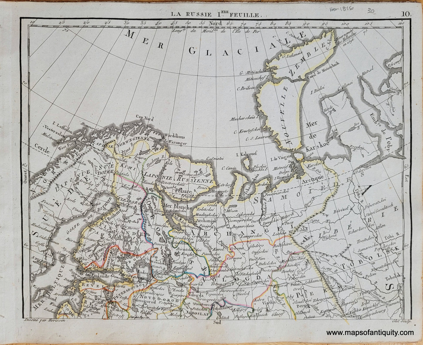 Genuine-Antique-Map-Part-of-Russia-La-Russie-1ere-Feuille-Russia-1816-Herisson-Maps-Of-Antiquity-1800s-19th-century