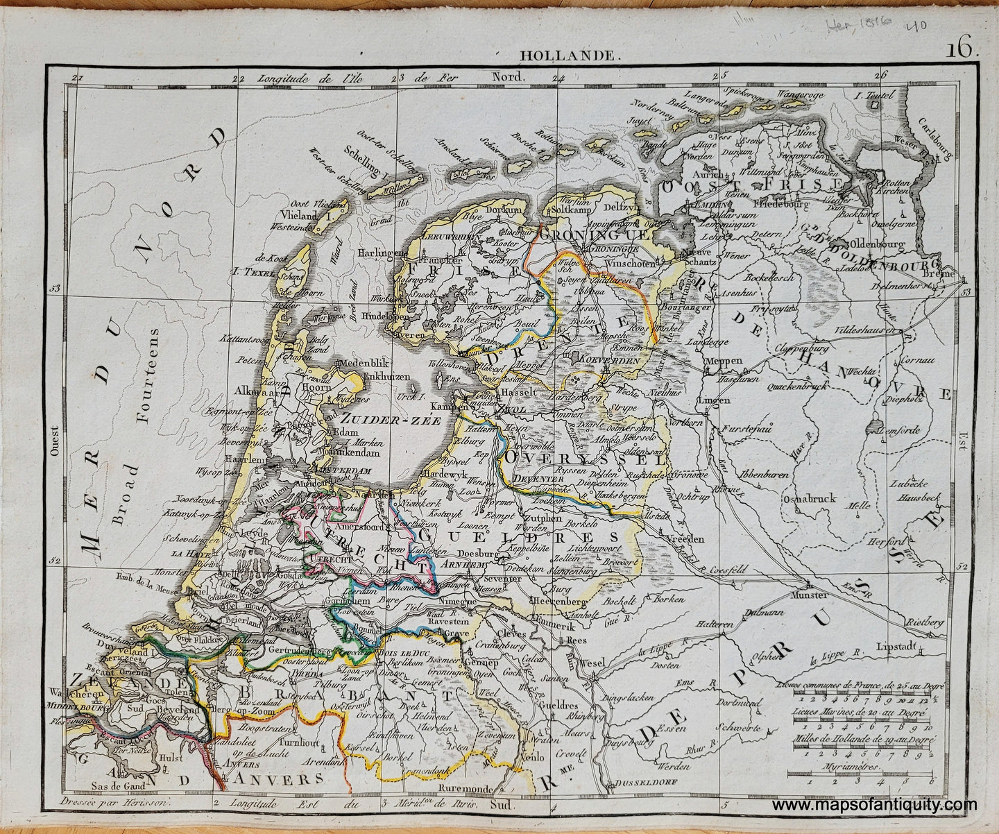 Genuine-Antique-Map-Netherlands-Hollande-Holland-The-Netherlands-1816-Herisson-Maps-Of-Antiquity-1800s-19th-century