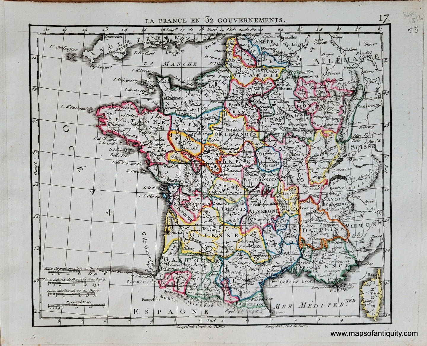 Genuine-Antique-Map-France-La-France-en-32-Gouvernements-France-1816-Herisson-Maps-Of-Antiquity-1800s-19th-century
