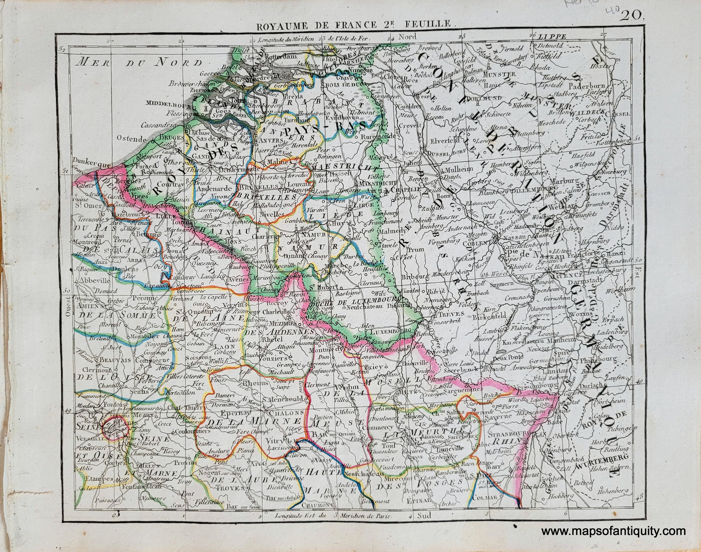 Genuine-Antique-Map-France-in-6-sheets-Sheet-2-Royaume-de-France-2e-Feuille-France-1816-Herisson-Maps-Of-Antiquity-1800s-19th-century