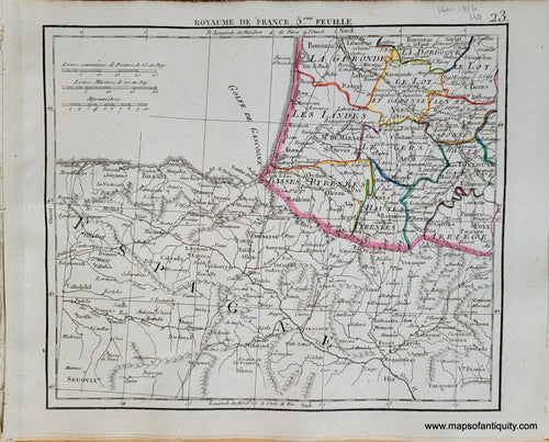 Genuine-Antique-Map-France-in-6-sheets-Sheet-5-Royaume-de-France-5eme-Feuille-France-1816-Herisson-Maps-Of-Antiquity-1800s-19th-century