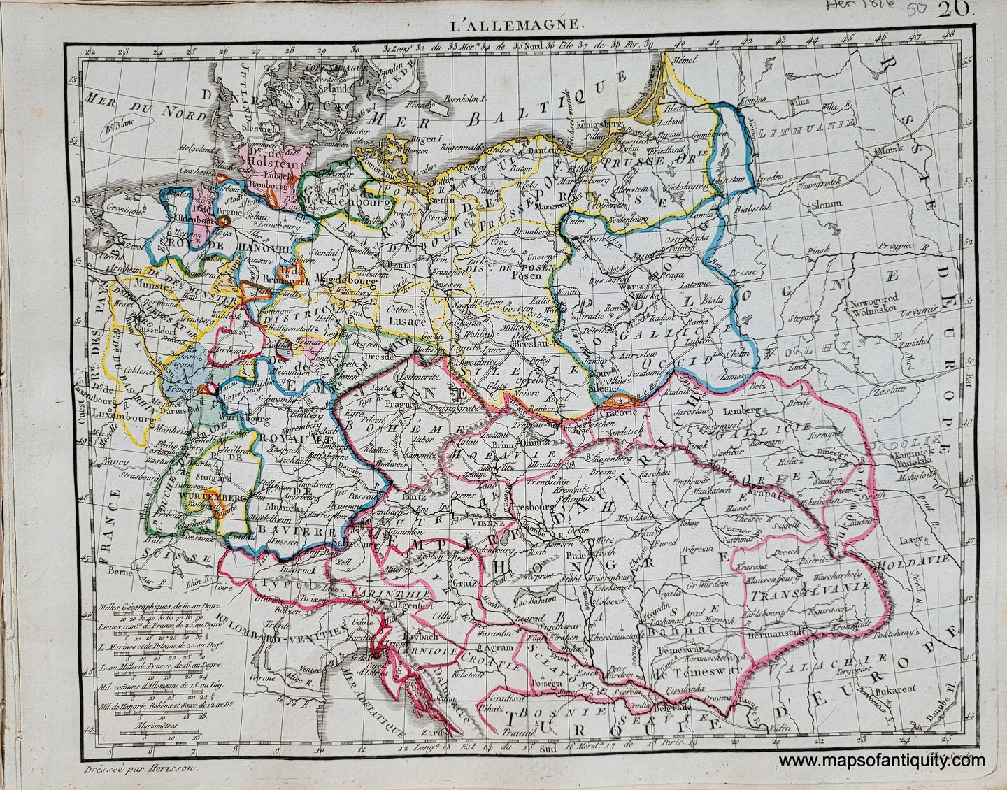 Genuine-Antique-Map-German-Empire-LAllemagne-Germany-Austria-Hungary-Poland-Prussia-1816-Herisson-Maps-Of-Antiquity-1800s-19th-century