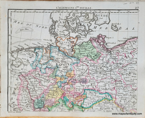 Genuine-Antique-Map-Germany-in-4-sheets-Sheet-1-LAllemagne-1ere-Feuille-Germany-1816-Herisson-Maps-Of-Antiquity-1800s-19th-century