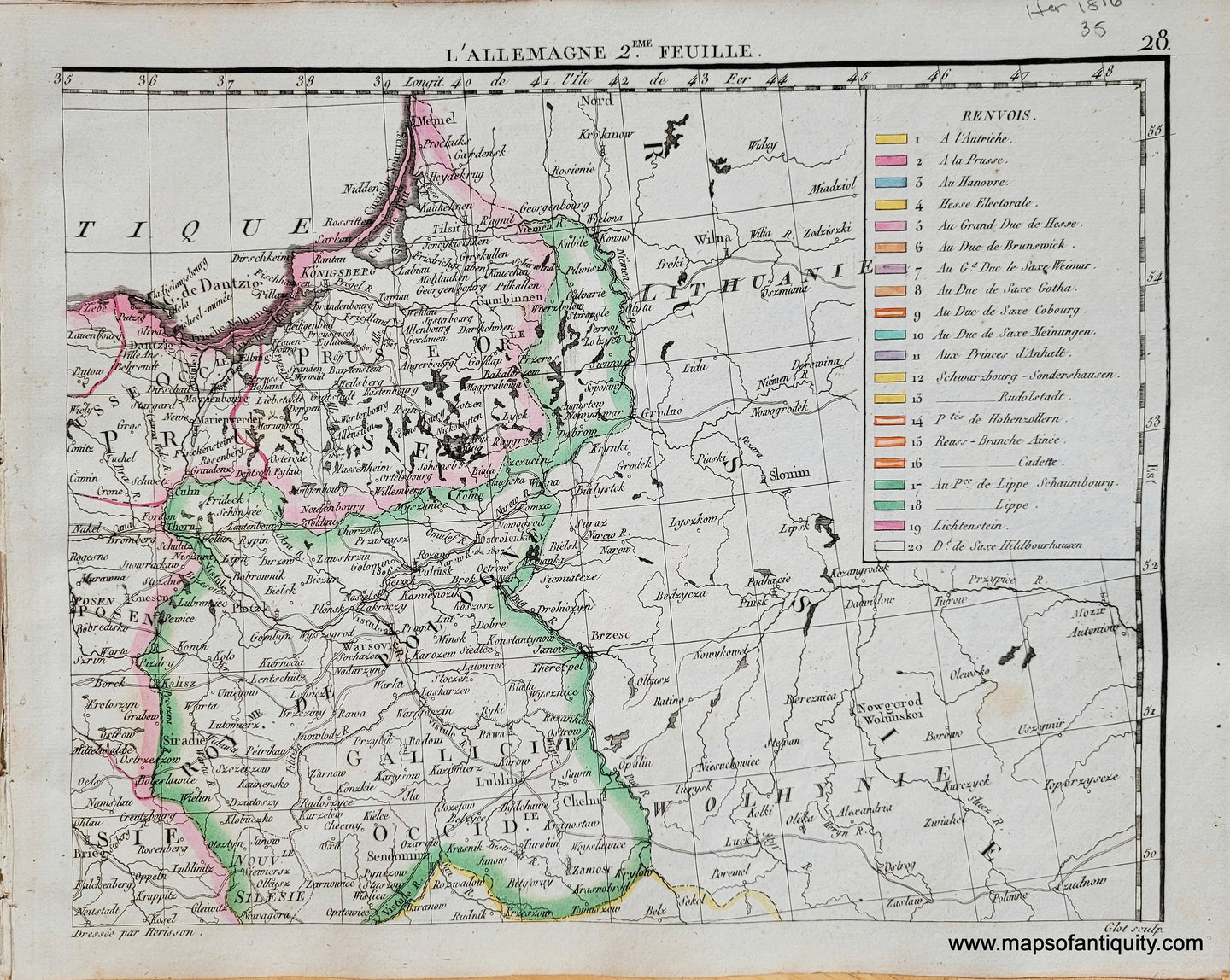 Genuine-Antique-Map-Germany-in-4-sheets-Sheet-2-LAllemagne-2e-Feuille-Germany-1816-Herisson-Maps-Of-Antiquity-1800s-19th-century