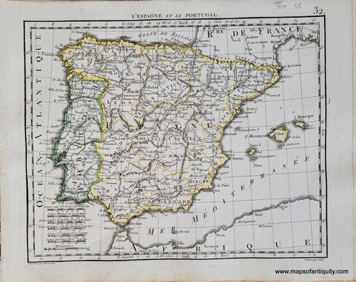 Genuine-Antique-Map-Spain-and-Portugal-LEspagne-et-le-Portugal-Spain-Portugal-1816-Herisson-Maps-Of-Antiquity-1800s-19th-century