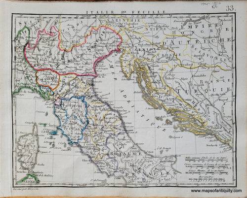 Genuine-Antique-Map-Italy-in-2-sheets-Sheet-1-Italie-1ere-Feuille-Italy-1816-Herisson-Maps-Of-Antiquity-1800s-19th-century