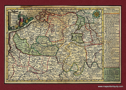 Antique-Hand-Colored-Map-Die-Oesterreichischen-Niederlande-Europe-Belgium-and-Holland-1744-Johann-George-Schreibern-Maps-Of-Antiquity