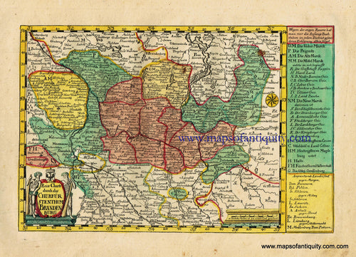 Antique-Hand-Colored-Map-Reise-Charte-durch-das-Churfurstenthum-Brandenburg-Europe-Germany-1741-Johann-George-Schreibern-Maps-Of-Antiquity
