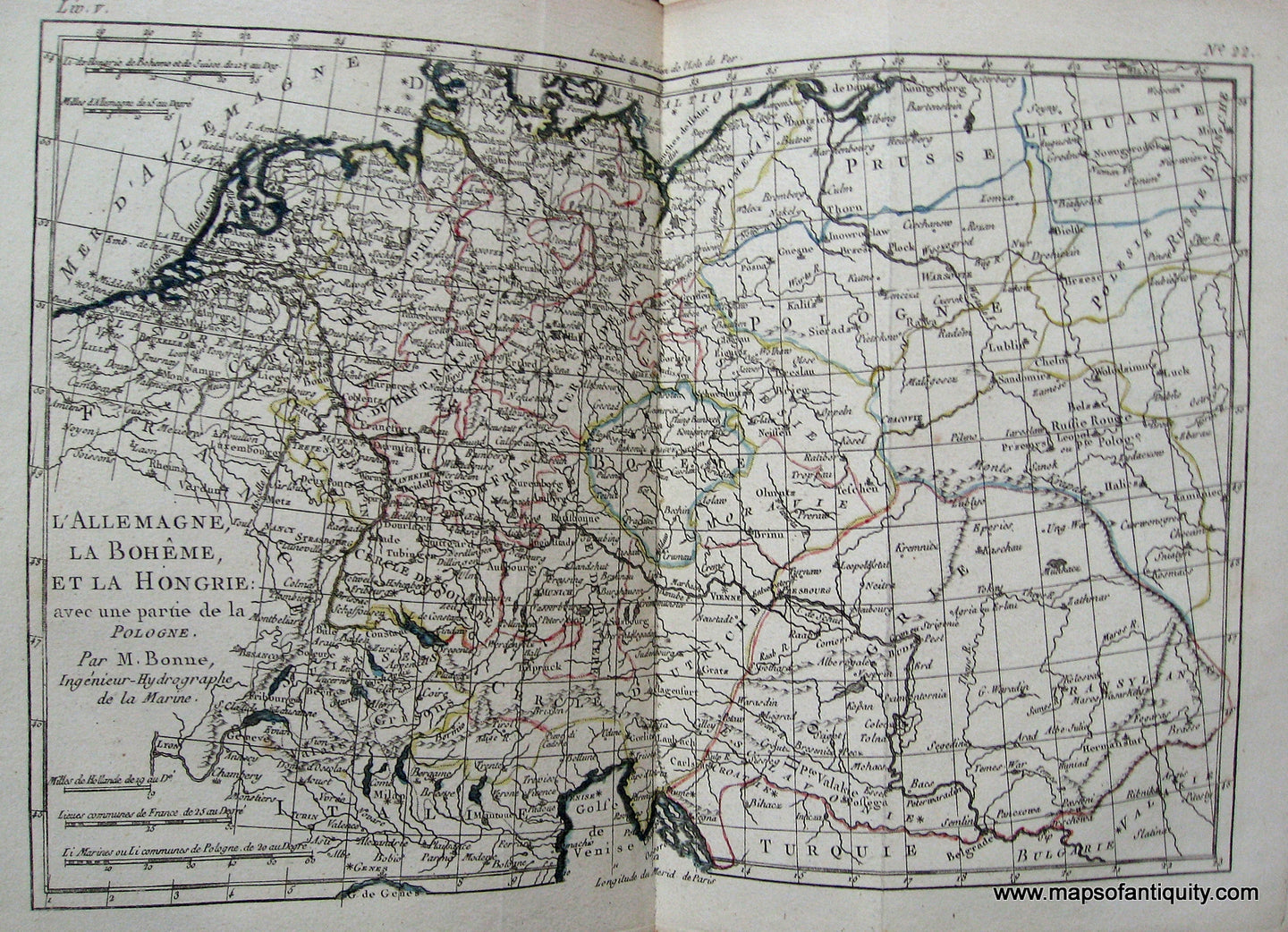 Antique-Hand-Colored-Map-L'Allemagne-la-Boheme-et-la-Hongrie-etc.-Europe-Germany-1780-Raynal-and-Bonne-Maps-Of-Antiquity