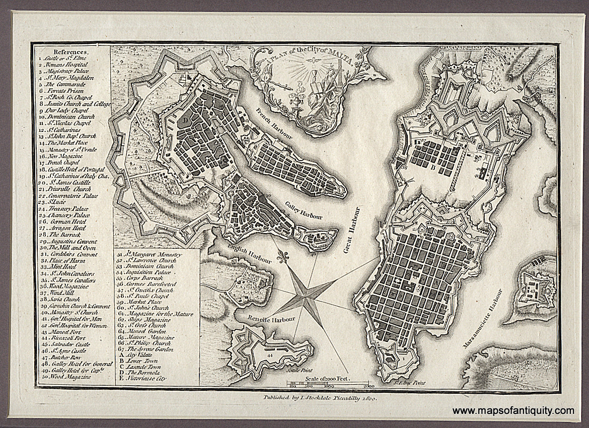 Black-and-White-Antique-Map-A-Plan-of-the-City-of-Malta.**********--Europe-1800-Stockdale-Maps-Of-Antiquity