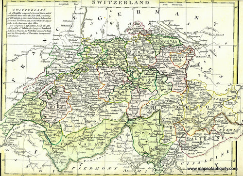 Antique-Hand-Colored-Map-Switzerland.-Europe-Switzerland-1809-Robert-Wilkinson-Maps-Of-Antiquity