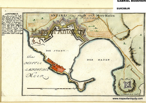 Antique-Hand-Colored-Map-Antibes-Eine-Stadt-und-MeerHafen-in-der-Provanz.-Europe-France-1700-Gabriel-Bodenehr-Maps-Of-Antiquity