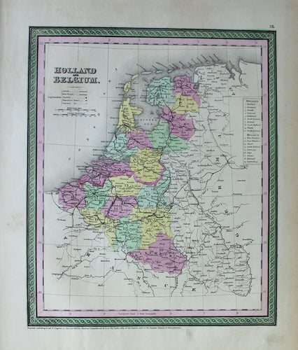 Antique-Hand-Colored-Map-Holland-and-Belgium.-Europe-Belgium-and-Holland-1854-Mitchell/Cowperthwait-Desilver-&-Butler-Maps-Of-Antiquity