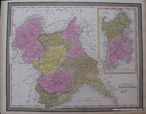Antique-Hand-Colored-Map-Kingdom-of-Sardinia.--Europe-Italy-1848--Maps-Of-Antiquity