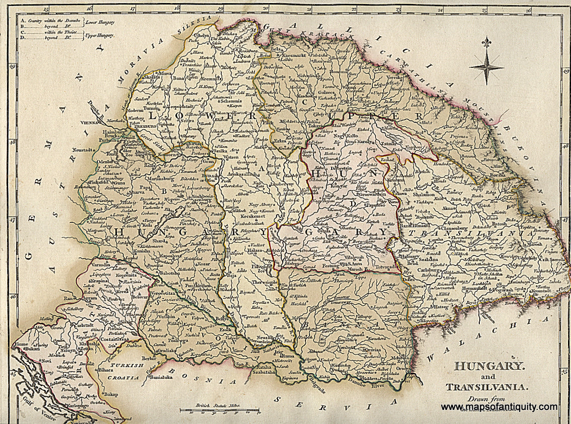 Antique-Hand-Colored-Map-Hungary-and-Transilvania.-Drawn-from-the-Latest-Authorities.-Sept.-1st-1794.**********-Europe-Hungary-1803-Wilkinson-Maps-Of-Antiquity