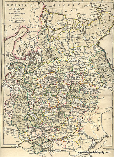 Antique-Hand-Colored-Map-Russia-in-Europe-with-the-Dismemberments-from-Poland-in-1773-1793-and-1795.-Published-July-1st-1799.-Europe-Russia-1803-Wilkinson-Maps-Of-Antiquity