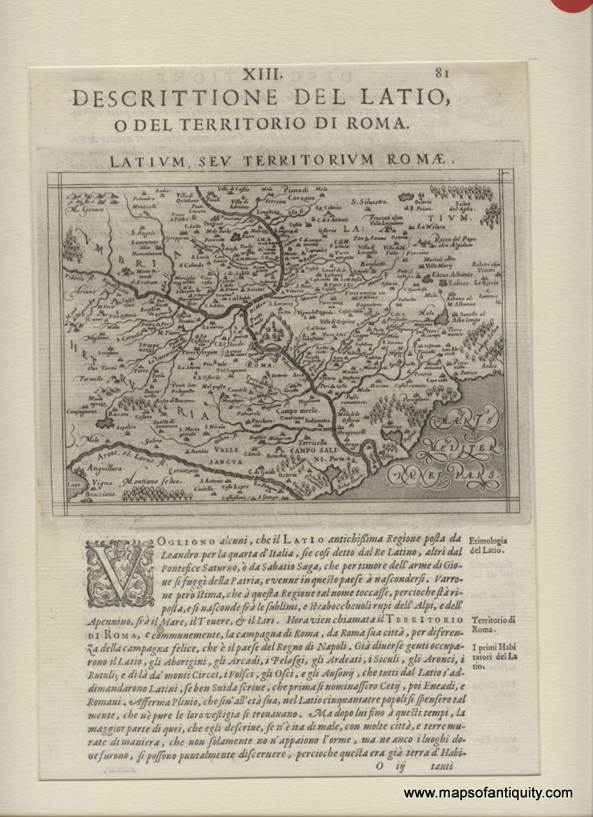 Black-and-White-Antique-Map-XIII.-Descrittione-del-Latio-odel-Territorio-di-Roma.-Latium-seu-Territorium-Romae.-Europe-Italy--1598-Magini-Maps-Of-Antiquity