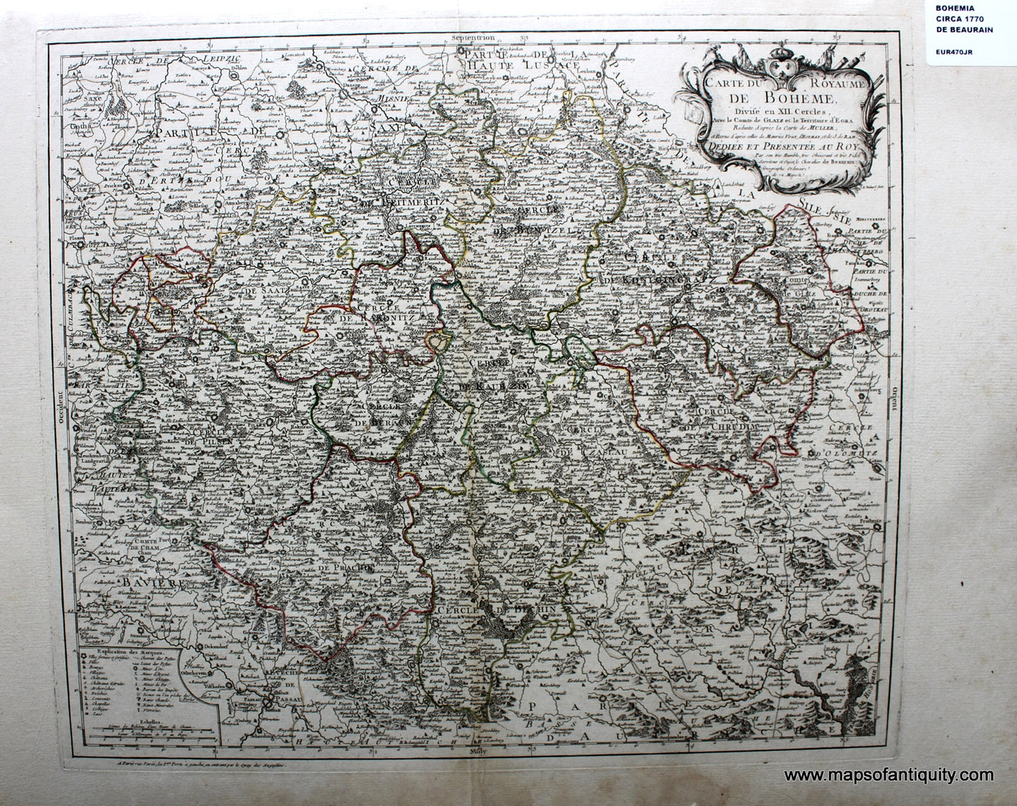 Antique-Hand-Colored-Map-Carte-du-Royaume-de-Boheme-Divise-en-XII-Cercles-**********-Europe-Germany-1770-De-Beaurain-after-Muller-Maps-Of-Antiquity