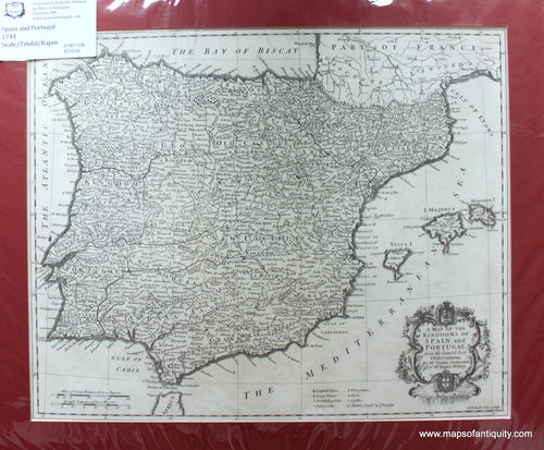 Black-and-White-Antique-Map-A-Map-of-the-Kingdoms-of-Spain-and-Portugal-from-the-latest-and-best-Observations-**********-Europe-Spain-1744-Seale-in-Rapin/Tindal-Maps-Of-Antiquity