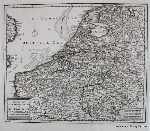 Black-and-White-Antique-Map-Nieuwe-en-Nauwkeurige-Kaart-der-XVII-Provincien-van-Nederland.-******-Netherlands--1750-Izaak-Tirion-Maps-Of-Antiquity