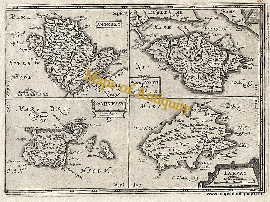 Black-and-White-Antique-Map-Anglesey-Wight-Vectis-olim-Garnesay-Iarsay.-England--1676-Van-Waesberge-Maps-Of-Antiquity