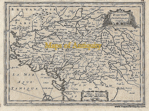 Black-and-White-Antique-Map-Poictou-Pictauiensis-Comit.-France--1676-Van-Waesberge-Maps-Of-Antiquity