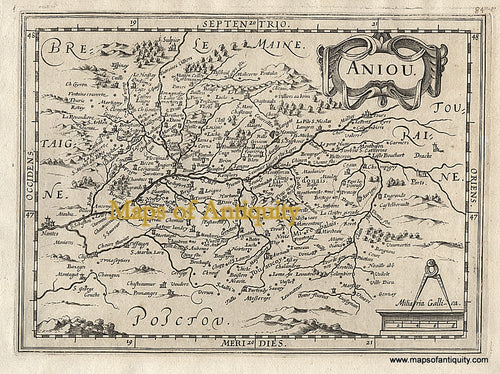 Black-and-White-Antique-Map-Aniou.-(Anjou)-France-France--1676-Van-Waesberge-Maps-Of-Antiquity