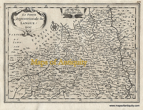 Black-and-White-Antique-Map-La-Partie-Septentrionale-du-Langue-Doc-France-France--1676-Van-Waesberge-Maps-Of-Antiquity