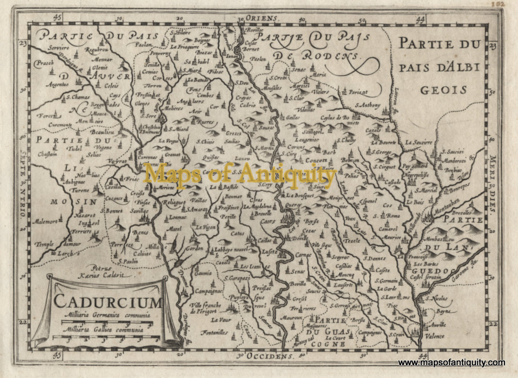Black-and-White-Antique-Map-Cardurcium-France-France--1676-Van-Waesberge-Maps-Of-Antiquity