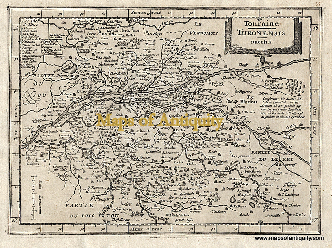 Black-and-White-Antique-Map-Touraine-Turonensis-Ducatus-France-France--1676-Van-Waesberge-Maps-Of-Antiquity