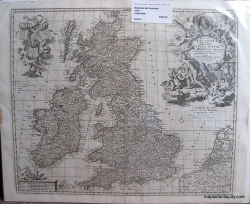 Black-and-White-Antique-Map-Magnae-Britanniae-England-**********-Great-Britain--1694-Visscher-Maps-Of-Antiquity
