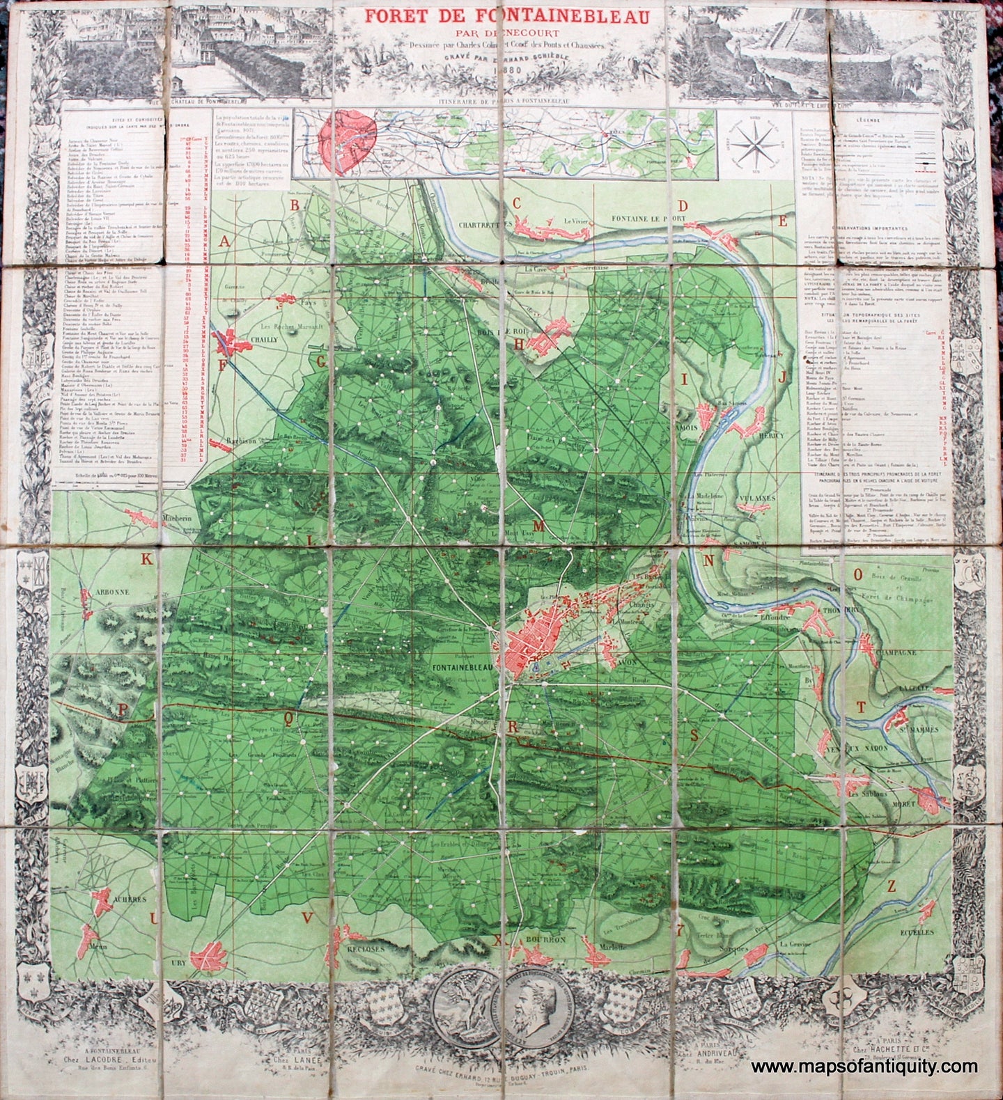 Antique-Hand-Colored--Folding-Map-Souvenir-de-Fontainebleau-France-Foret-de-Fontainebleau-France-Folding-Maps-1880-Lacodre-Maps-Of-Antiquity