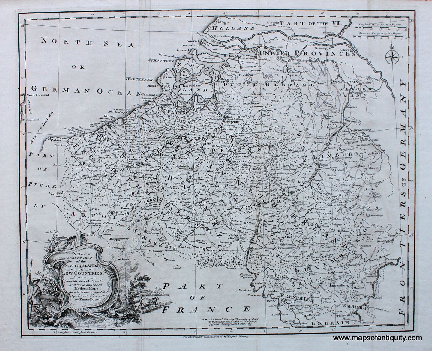 Antique-Map-A-New-&-Correct-map-of-the-Netherlands-or-Low-Countries-Drawn-from-the-best-Authorities-and-most-approved-Modern-Maps-the-whole-being-regulated-by-Astronomical-Observed-by-Eman.-Bowen.