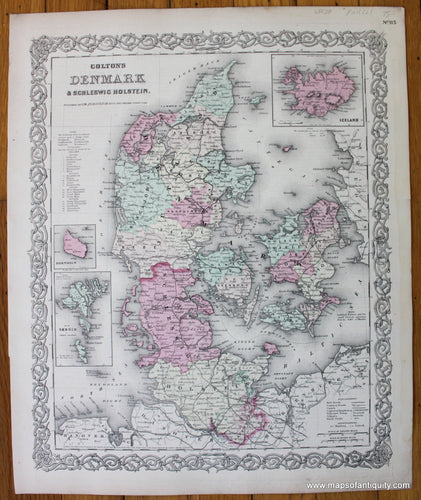 Antique-Hand-Colored-Map-Colton's-Denmark-&-Schleswig-Holstein.--Europe-Scandinavia-1855-Colton-Maps-Of-Antiquity