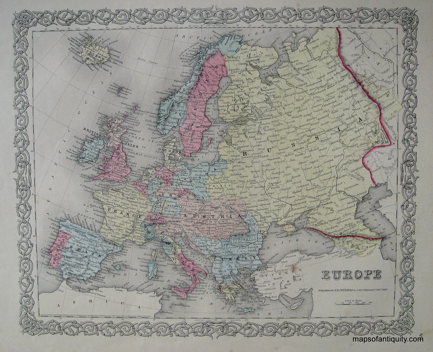 Antique-Map-Colton's-Europe
