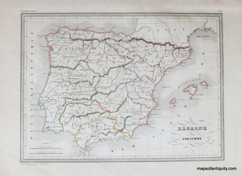 Antique-Hand-Colored-Map-Espagne-Ancienne-Ancient-Spain-Europe-Spain-1842-Malte-Brun-Maps-Of-Antiquity