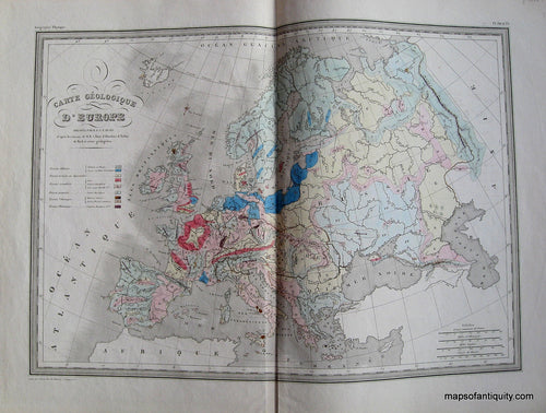 Antique-Hand-Colored-Map-Carte-Geologique-d'Europe.-(Carte-de-grandeur-double.)---1842-Malte-Brun-Maps-Of-Antiquity